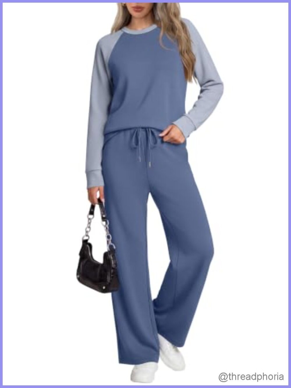 Women's 2-Piece Lounge Set - Raglan Sleeve Wide Leg Pants Travel Outfit